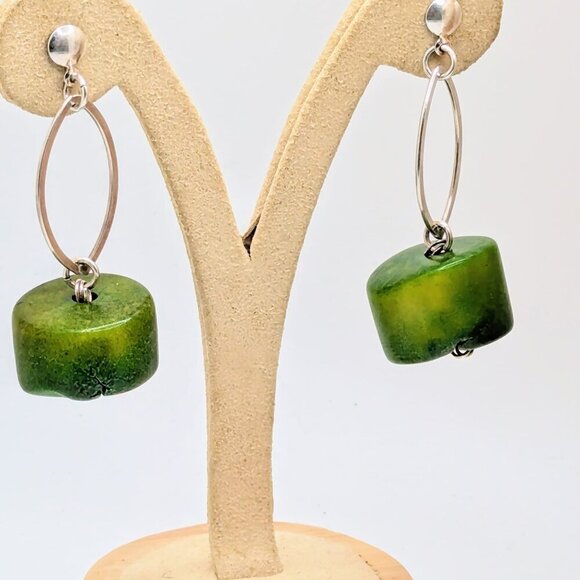 Multicolor Handmade Barrel Shaped Beads Silver Tone Necklace Earrings Set - Picture 2 of 6